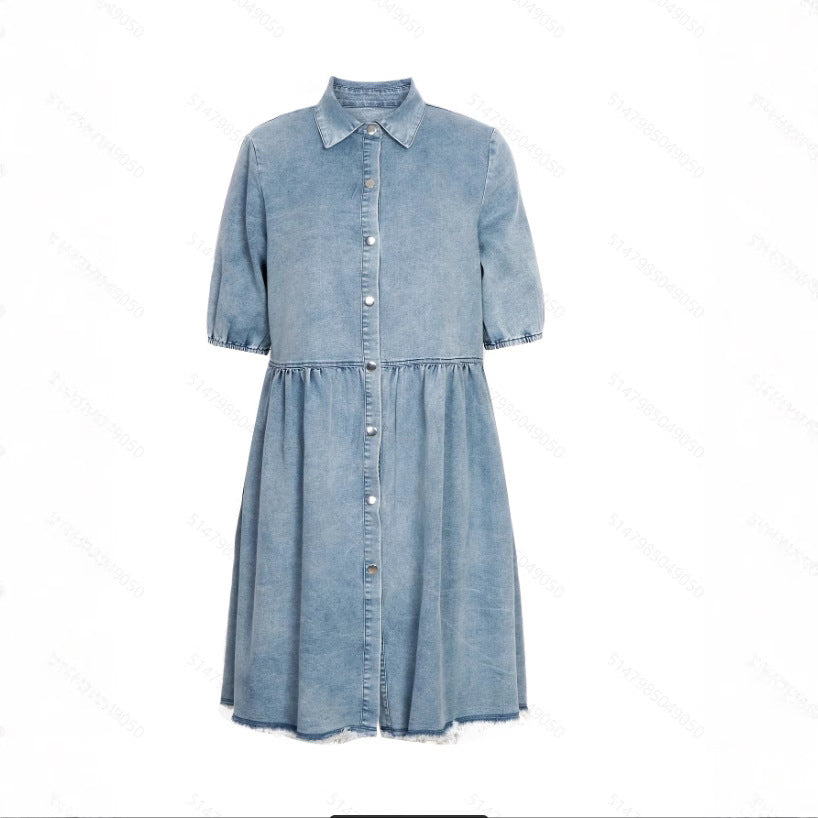 Washed Denim Lapel Loose Dress Skirt Grayceful LLC