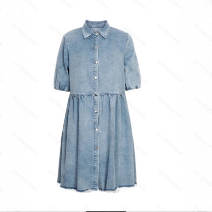 Washed Denim Lapel Loose Dress Skirt Grayceful LLC