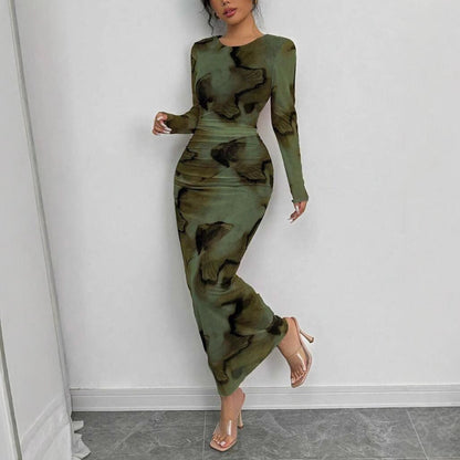 Elegant Graceful Double Layer Round Collar Gauze Dress Long Grayceful LLC