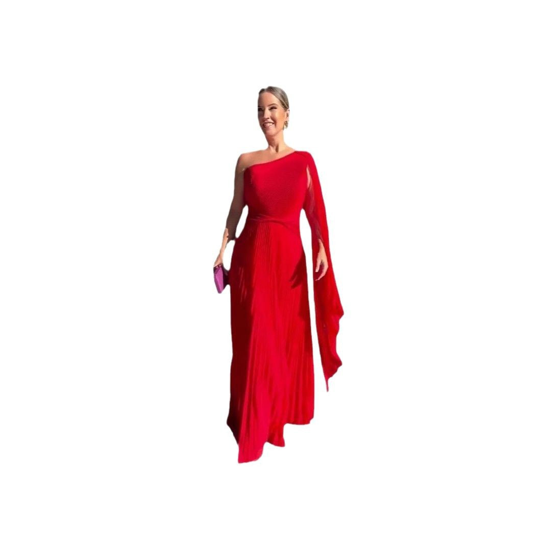 Diagonal Collar Raglan Sleeve Cinched Waist Slim-fit Long Dress Grayceful LLC