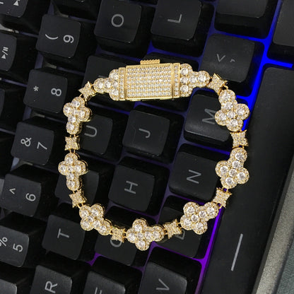 10mm cross flower star bracelet with micro-inlaid zircon