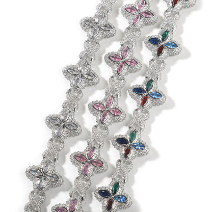 Hip-hop zircon colored infinite four-leaf clover necklace