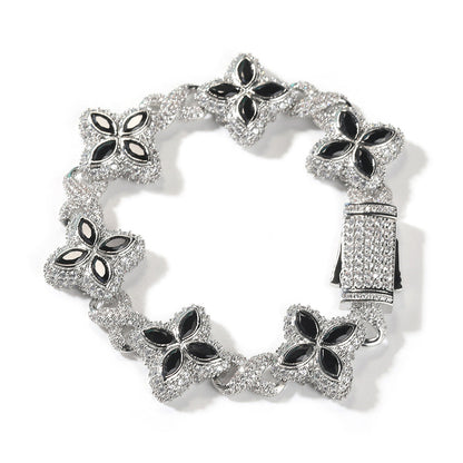 Hip-hop zircon colored infinite four-leaf clover necklace