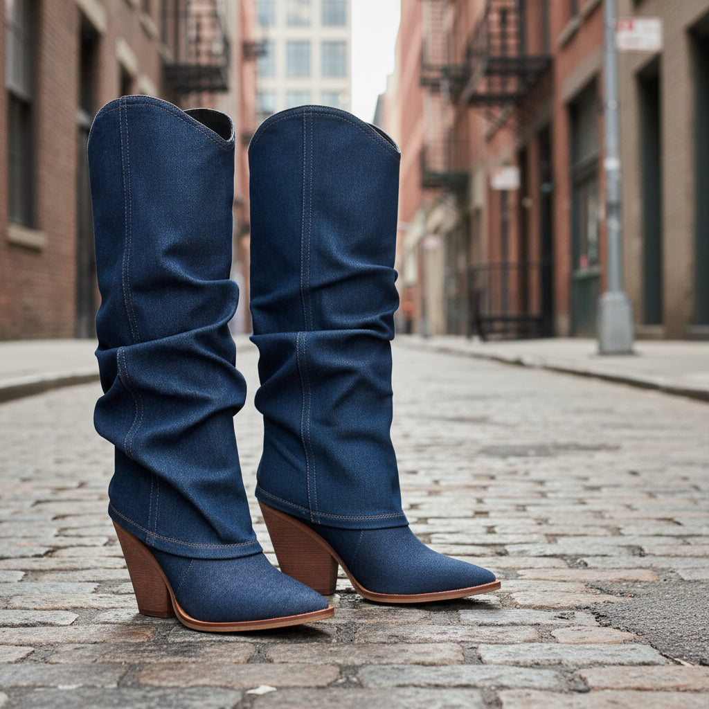 Vintage Pointed-Toe Chunky Heel High Tube Boots — Statement Heels FitiqueFit