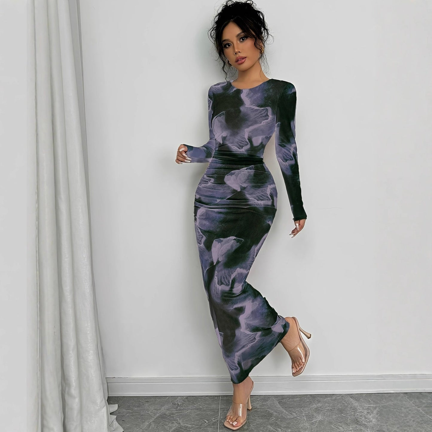 Elegant Graceful Double Layer Round Collar Gauze Dress Long Grayceful LLC
