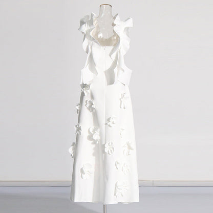 High-grade Stitching Three-dimensional Flower Sling Dress FitiqueFit