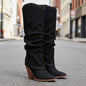 Vintage Pointed-Toe Chunky Heel High Tube Boots — Statement Heels FitiqueFit