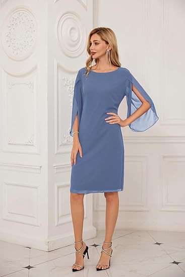 Irregular Sleeves Solid Color Chiffon Women Dress Grayceful LLC
