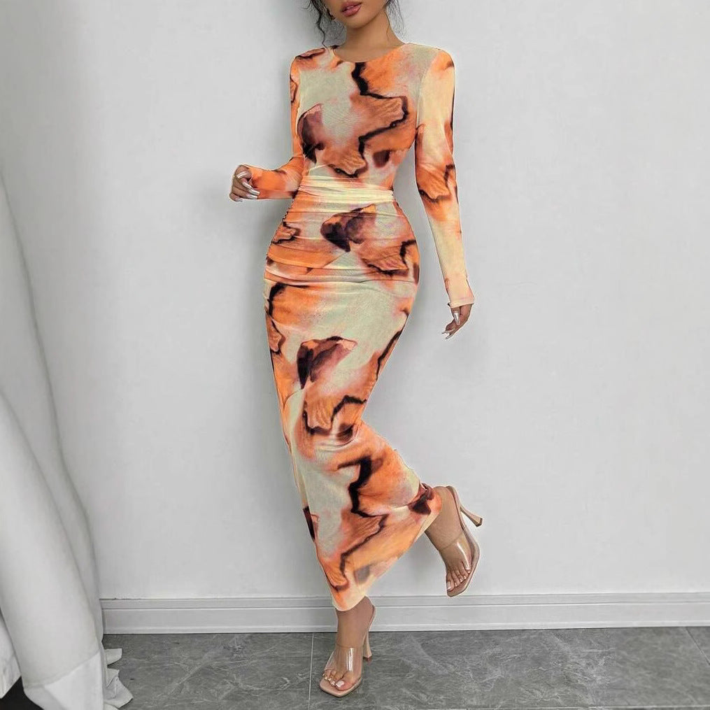 Elegant Graceful Double Layer Round Collar Gauze Dress Long Grayceful LLC