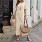 Cotton And Linen Solid Color Loose Round Neck Short Sleeve Dress Women Grayceful LLC