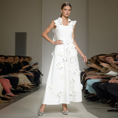 High-grade Stitching Three-dimensional Flower Sling Dress FitiqueFit