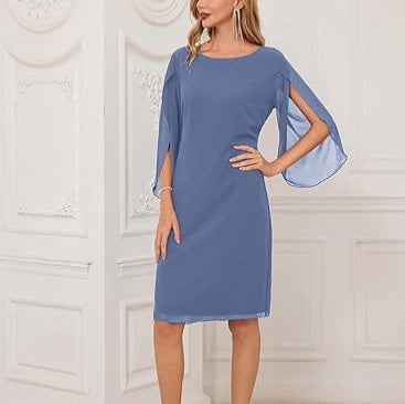 Irregular Sleeves Solid Color Chiffon Women Dress Grayceful LLC