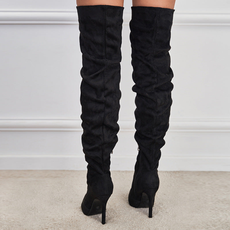 Pointed-Toe Suede Stiletto Boots with High Zipper — European / American Chic FitiqueFit