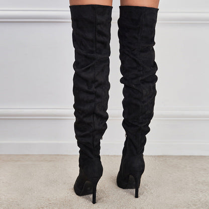 Pointed-Toe Suede Stiletto Boots with High Zipper — European / American Chic FitiqueFit