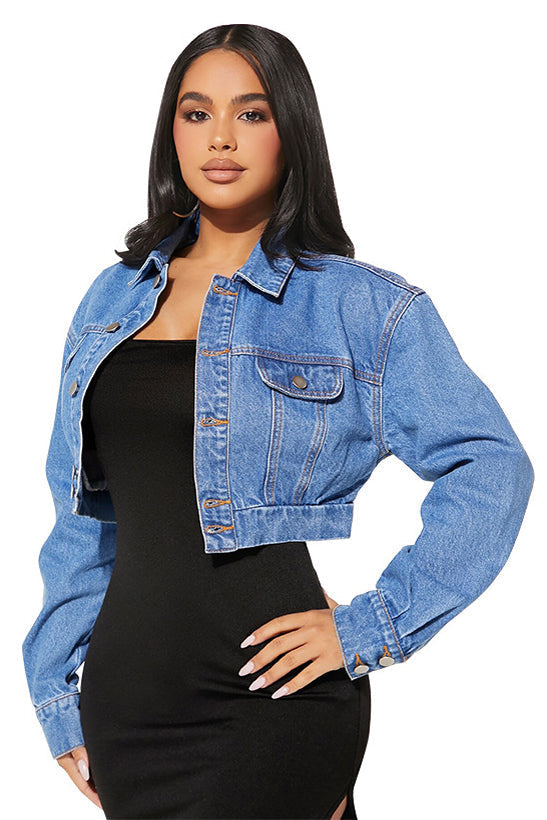 WOMEN FASHION DENIM CROP JACKET BY CLAUDE
