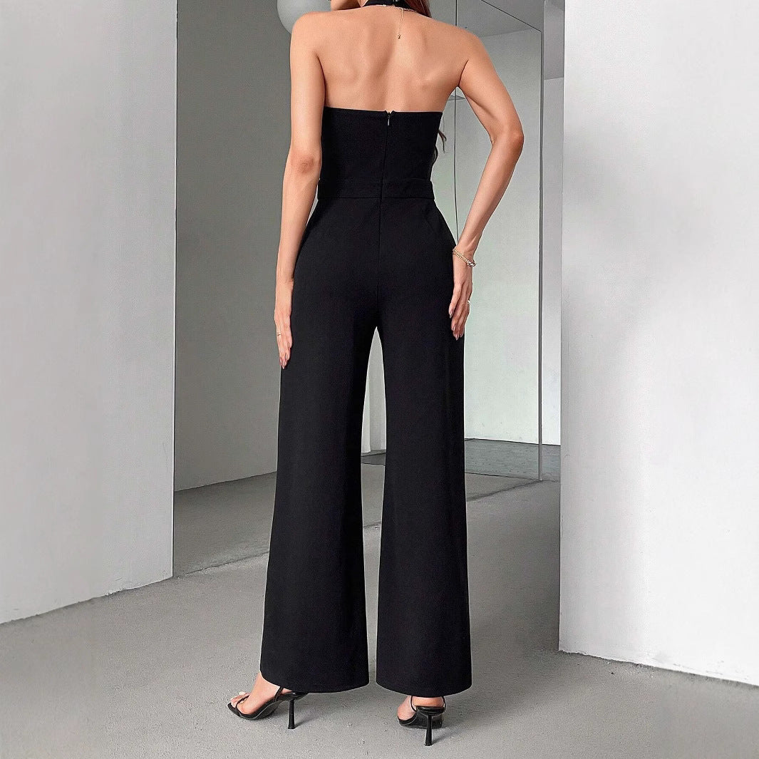 Black And White Straight Leg Halter Jumpsuit Grayceful LLC