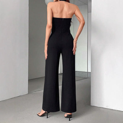 Black And White Straight Leg Halter Jumpsuit Grayceful LLC