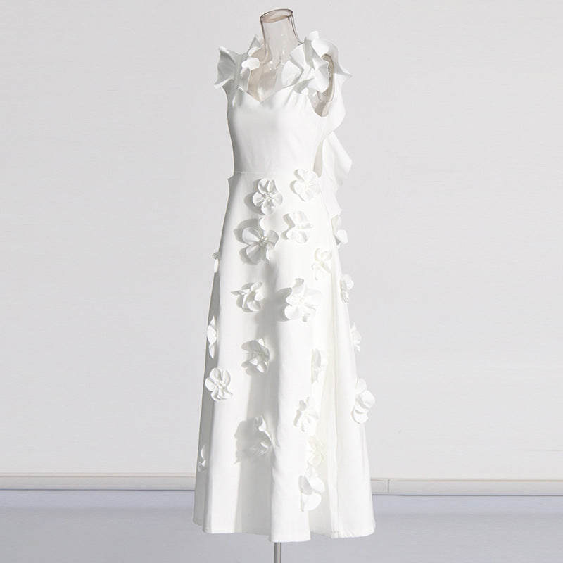 High-grade Stitching Three-dimensional Flower Sling Dress FitiqueFit