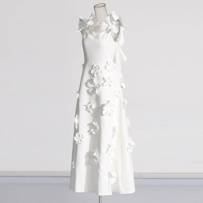 High-grade Stitching Three-dimensional Flower Sling Dress FitiqueFit