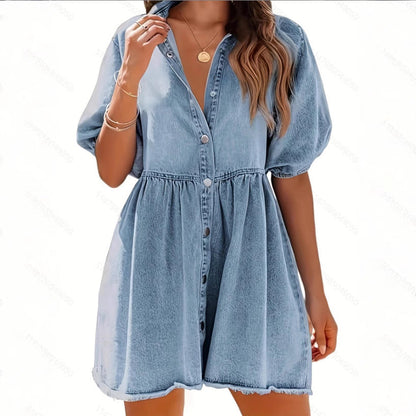 Washed Denim Lapel Loose Dress Skirt Grayceful LLC