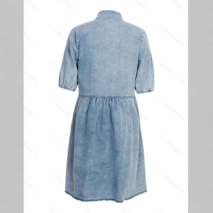 Washed Denim Lapel Loose Dress Skirt Grayceful LLC