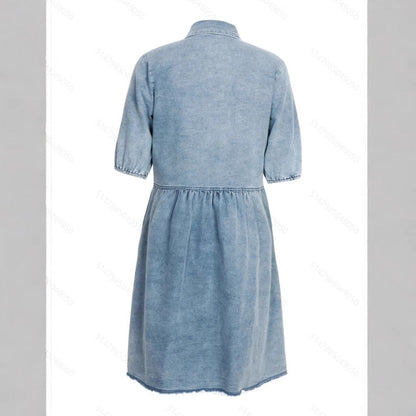 Washed Denim Lapel Loose Dress Skirt Grayceful LLC