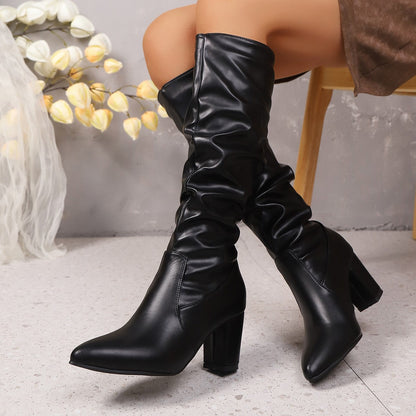 Pointed Pleated-Sleeve High Heel Fashion Boots FitiqueFit