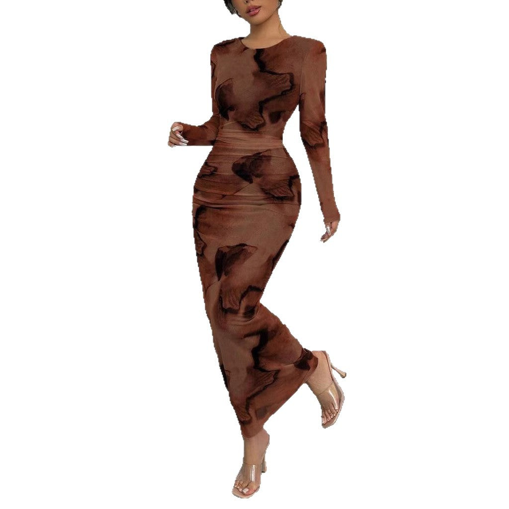 Elegant Graceful Double Layer Round Collar Gauze Dress Long Grayceful LLC