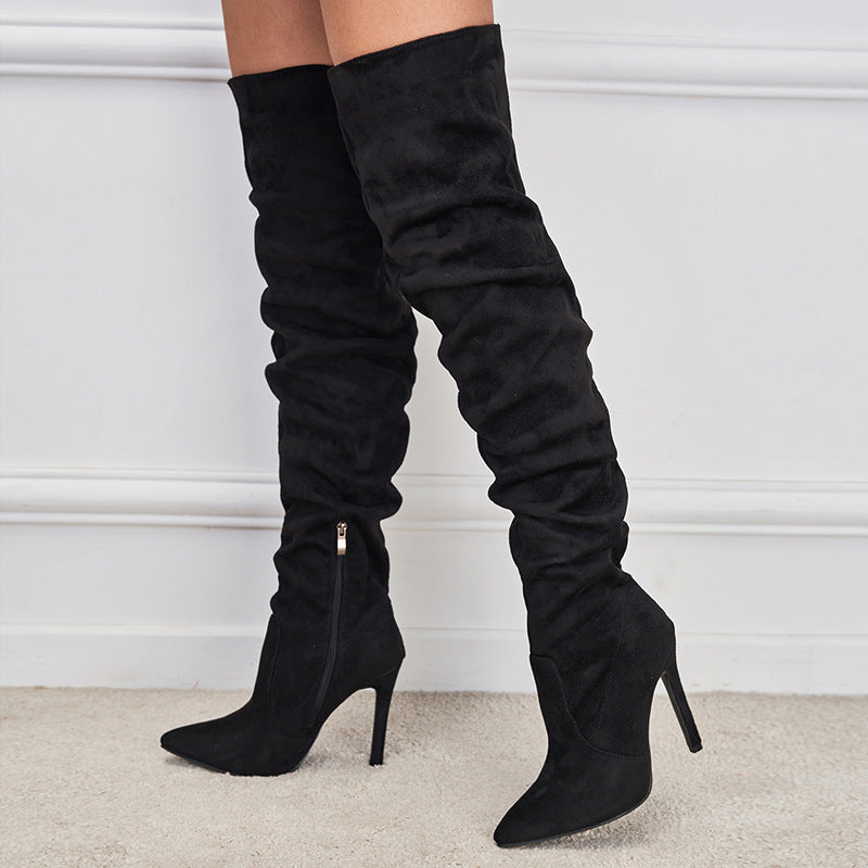 Pointed-Toe Suede Stiletto Boots with High Zipper — European / American Chic FitiqueFit