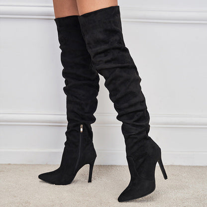 Pointed-Toe Suede Stiletto Boots with High Zipper — European / American Chic FitiqueFit