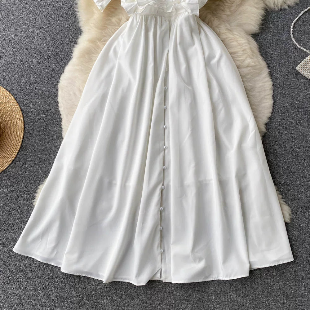 Short Sleeve V-neck Solid A-Line Dress Summer Ruffles High Waist Maxi Dress Ladies Elegant Dresses Clothes Women Wholesale NovaCart