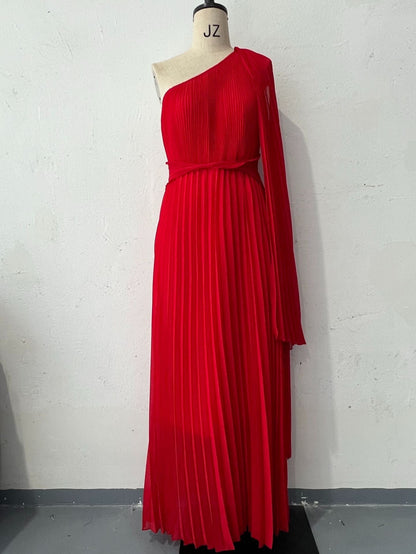 Diagonal Collar Raglan Sleeve Cinched Waist Slim-fit Long Dress Grayceful LLC