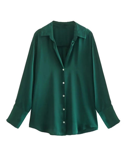 Striped satin long-sleeved shirt