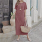 Cotton And Linen Solid Color Loose Round Neck Short Sleeve Dress Women Grayceful LLC