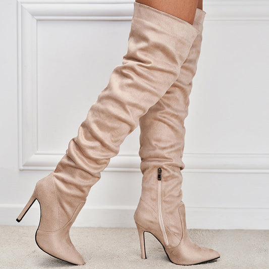 Pointed-Toe Suede Stiletto Boots with High Zipper — European / American Chic FitiqueFit