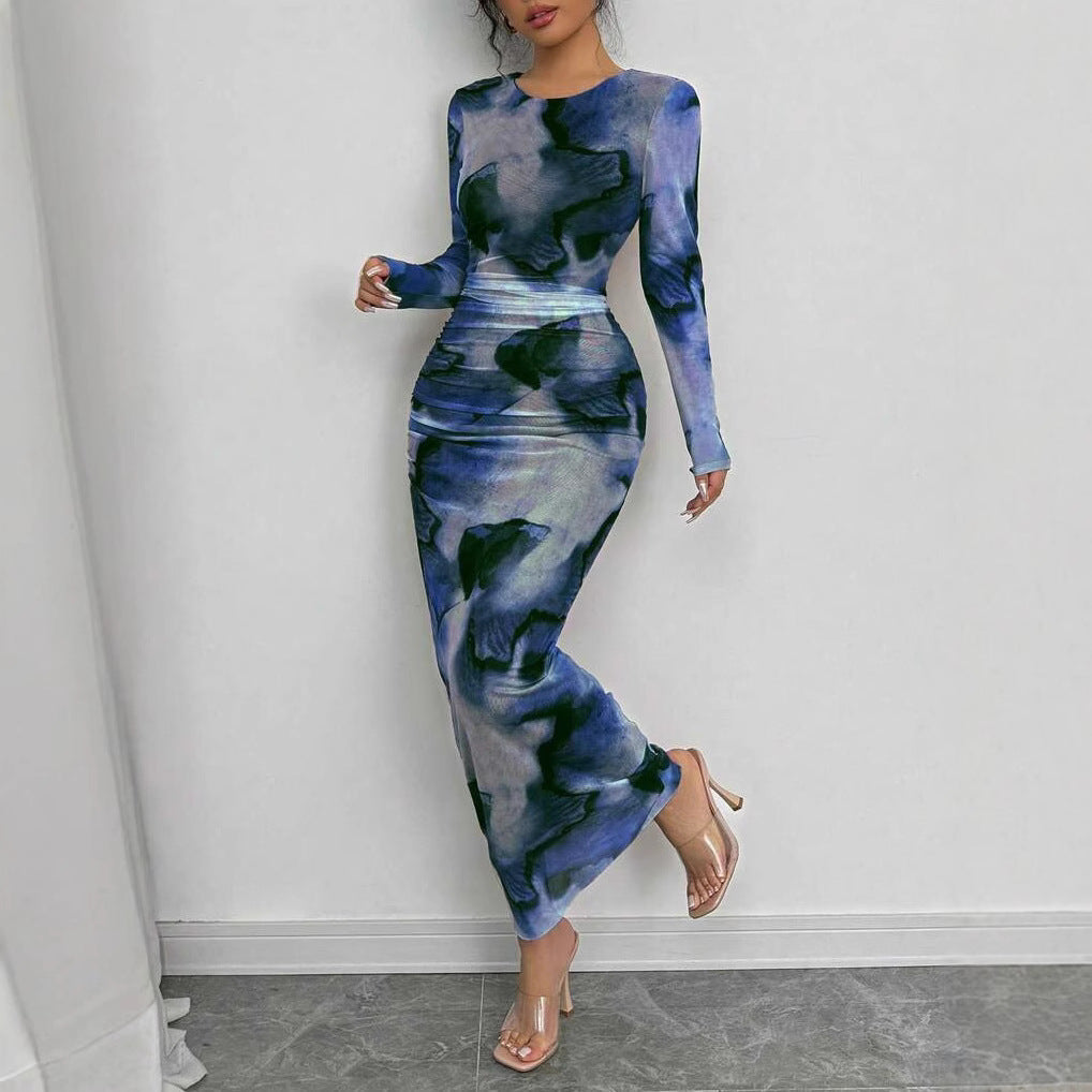Elegant Graceful Double Layer Round Collar Gauze Dress Long Grayceful LLC