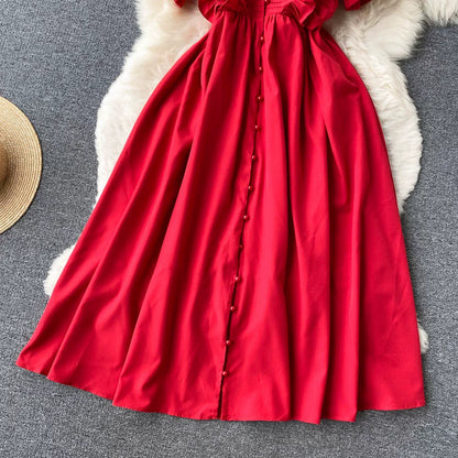 Short Sleeve V-neck Solid A-Line Dress Summer Ruffles High Waist Maxi Dress Ladies Elegant Dresses Clothes Women Wholesale NovaCart