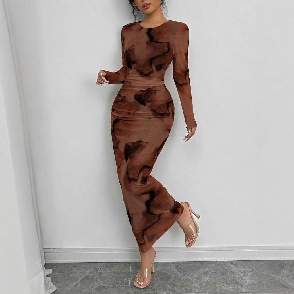 Elegant Graceful Double Layer Round Collar Gauze Dress Long Grayceful LLC
