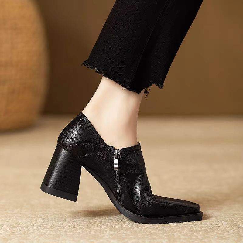 Women’s Chunky-Heel High Heels with Side Zipper FitiqueFit