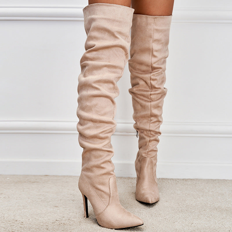 Pointed-Toe Suede Stiletto Boots with High Zipper — European / American Chic FitiqueFit