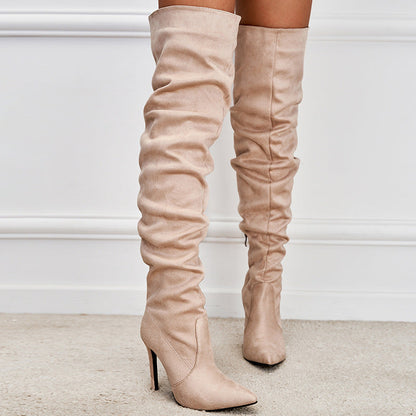 Pointed-Toe Suede Stiletto Boots with High Zipper — European / American Chic FitiqueFit