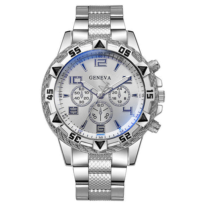 Men's Fake Three-Eye Casual Steel Band Watches