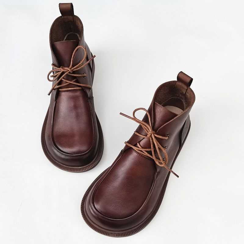 Women’s Pure Leather Chunky Big-Toe Ankle Boots FitiqueFit