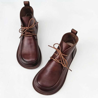 Women’s Pure Leather Chunky Big-Toe Ankle Boots FitiqueFit