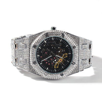 Hip Hop Full Diamond Hollow Case Mechanical Watch