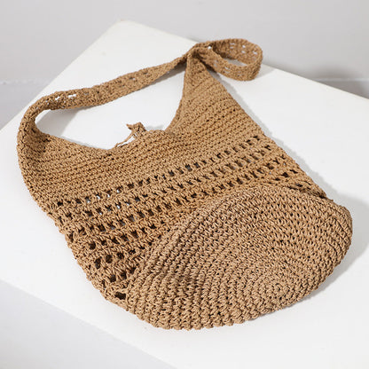 Capacity Straw Korean Style Hollowed Leisure Woven Portable Seaside Shoulder Bags Rirati