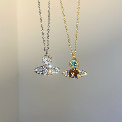 Saturn full diamond necklace clavicle chain