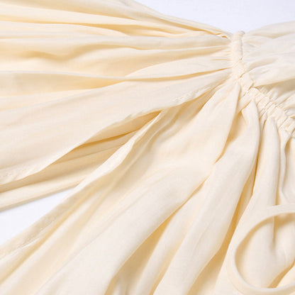 French Palace Style V-Neck Long Sleeve Shawl Pleated Ruffle Dress