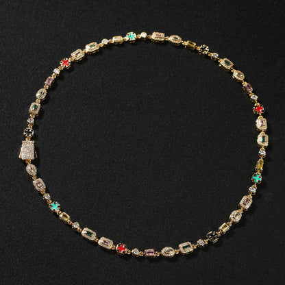 Hip-Hop Diamond-Encrusted 6mm Colored Gemstone Bracelet