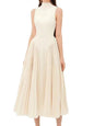 Pleated round neck sleeveless A dress with waist slimming long skirt